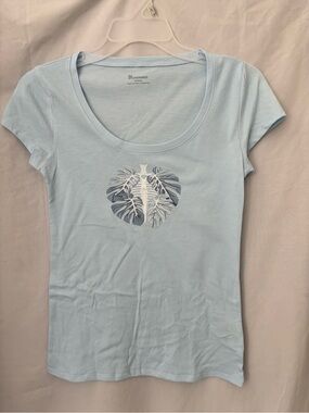 Light Blue Scoop Neck plant girl graphic tshirt